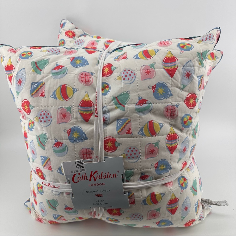 Cath Kidston London  2 Christmas Baubles Pastel Euro Shams‎ new